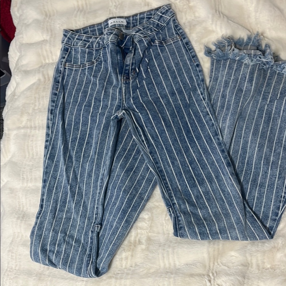 Striped Blue Jeans for Women